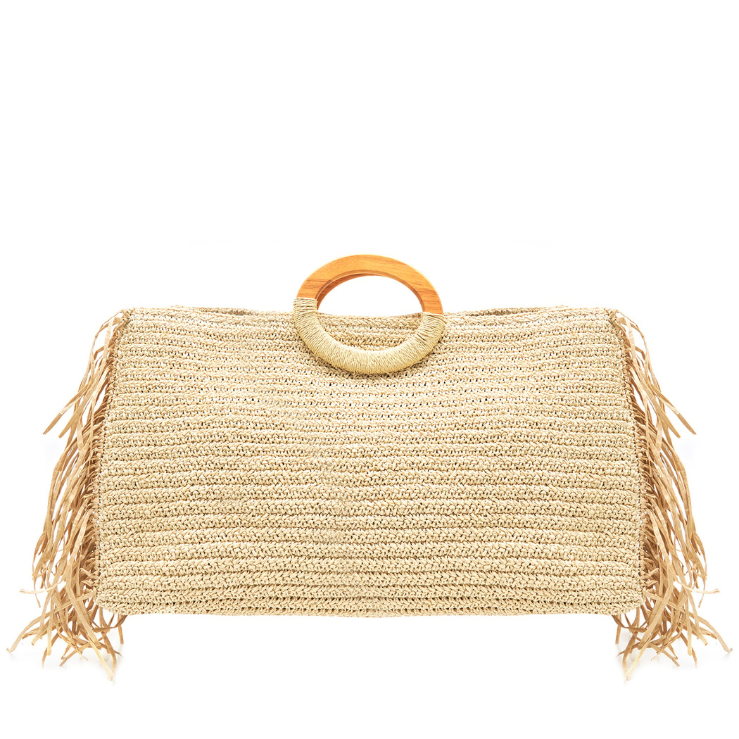 Fringie Bej Kadın Hasır El Çantası 