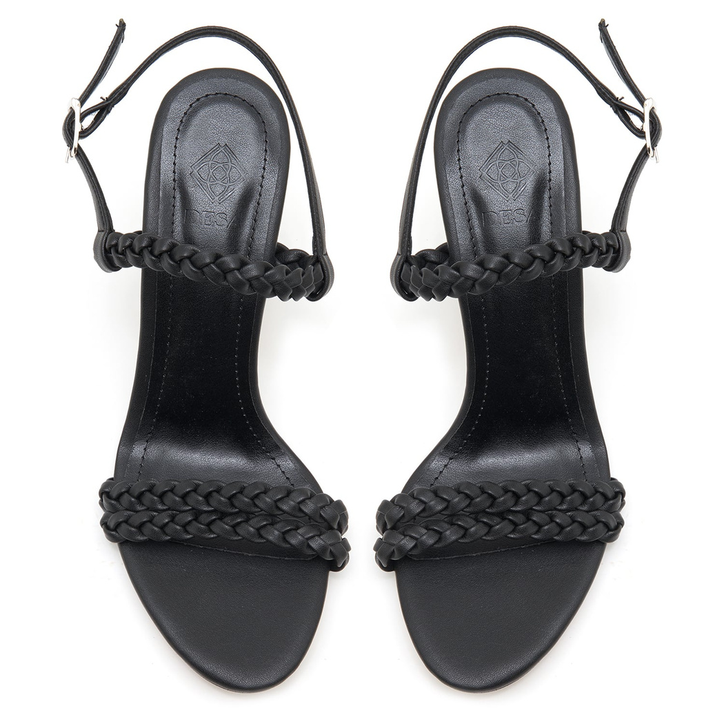 Gellano Siyah Kadın Örgü Topuklu Sandalet