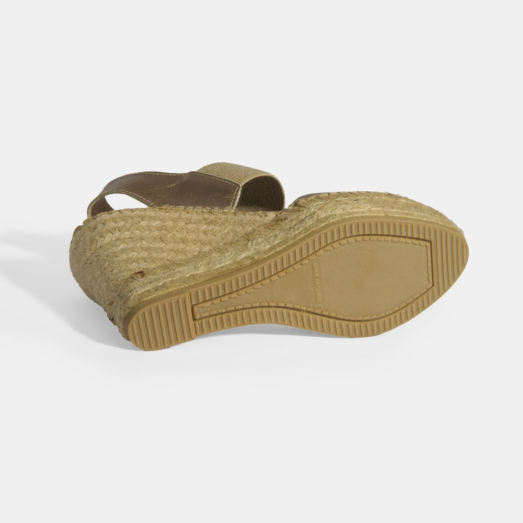 Gold Kadın Lastik Bantlı Slingback Dolgu Topuklu Deri Espadril