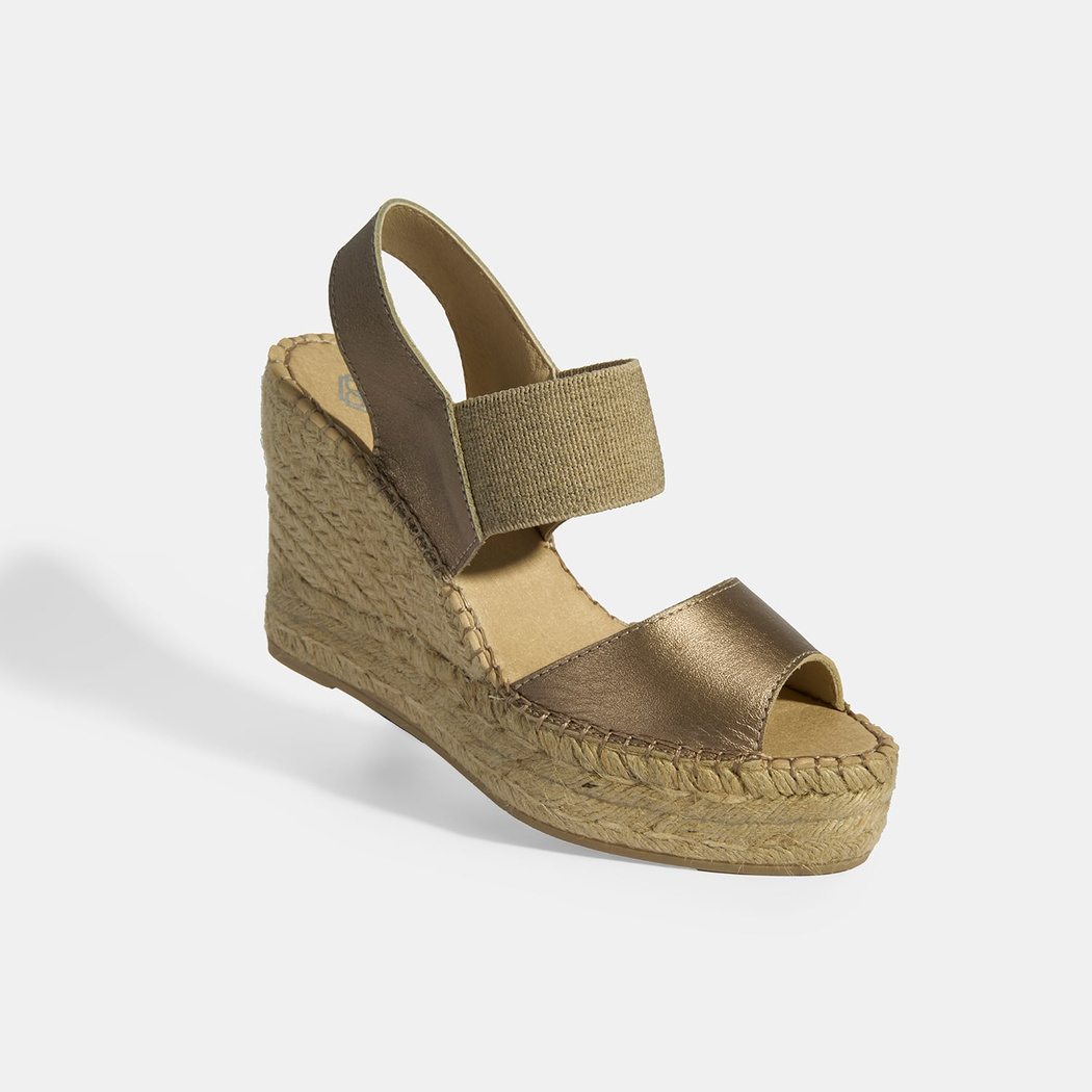 Gold Kadın Lastik Bantlı Slingback Dolgu Topuklu Deri Espadril