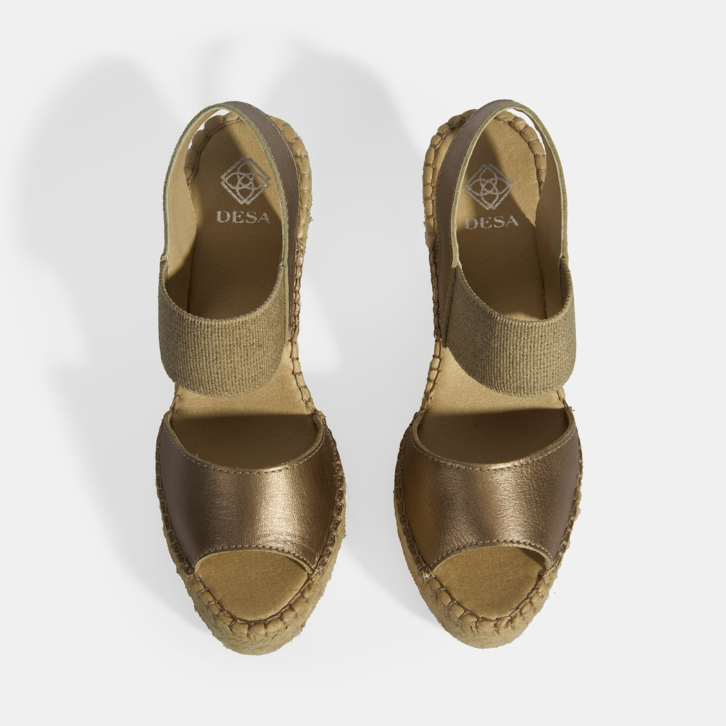 Gold Kadın Lastik Bantlı Slingback Dolgu Topuklu Deri Espadril