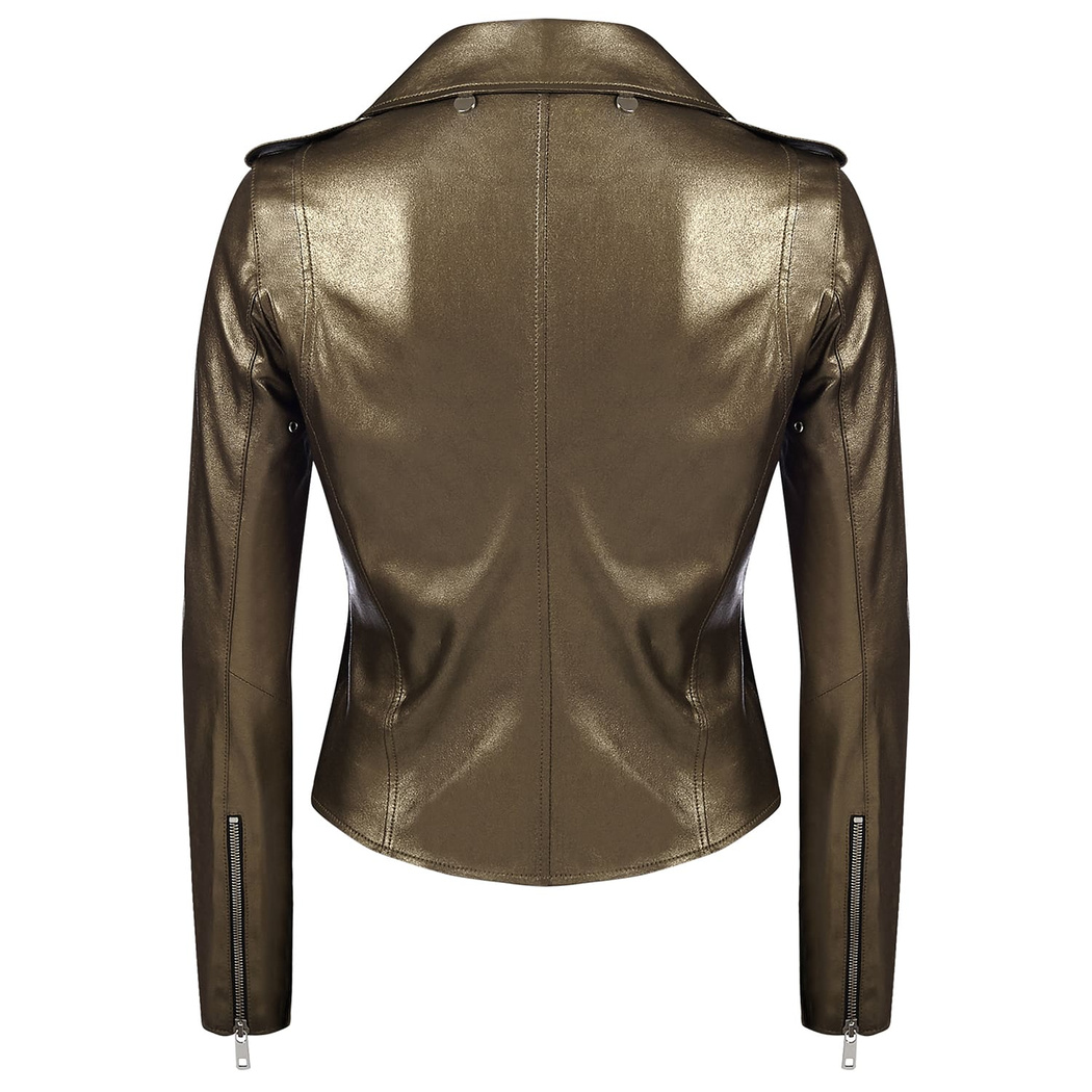 Gracia Altın Kadın Biker Deri Ceket