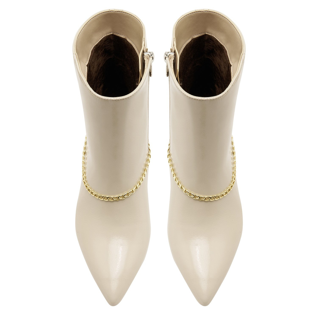 Grano Beyaz Kadın Zincir Detaylı Deri Bot