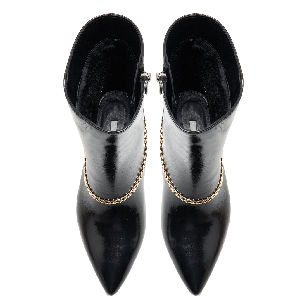 Grano Siyah Kadın Zincir Detaylı Deri Bot