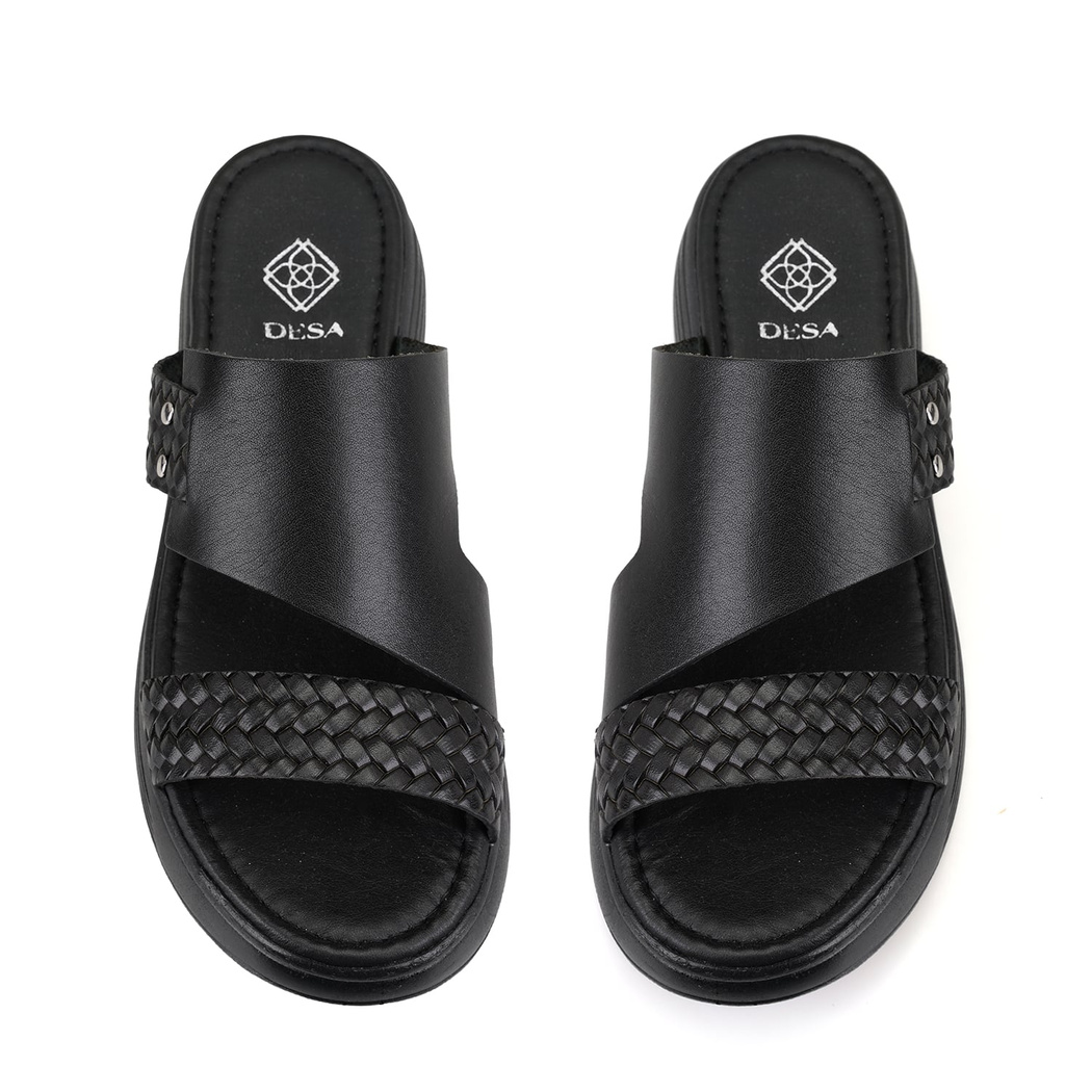 Gretta Siyah Kadın Dolgu Topuklu Deri Terlik