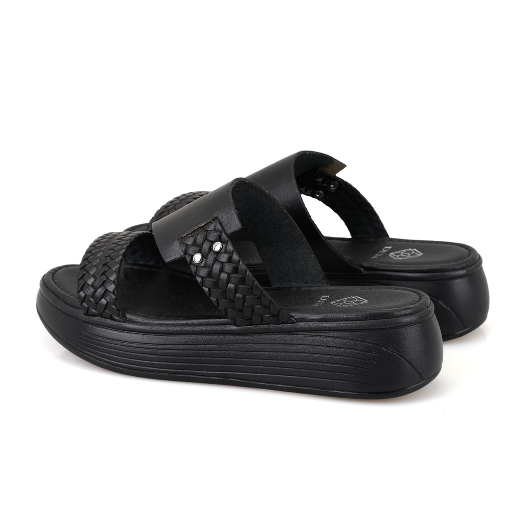 Gretta Siyah Kadın Dolgu Topuklu Deri Terlik