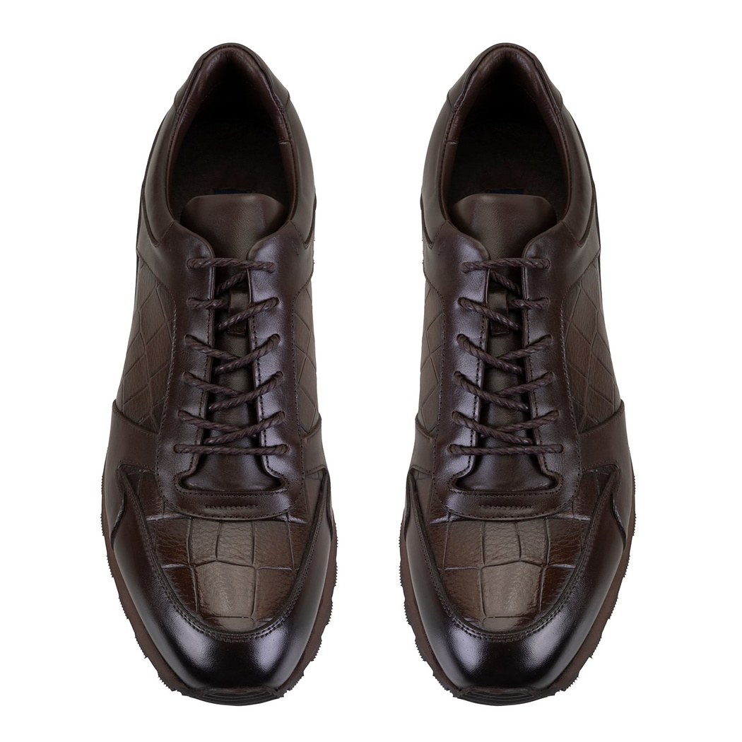 Greyson Kahve Erkek Kroko Baskılı Deri Günlük Ayakkabı