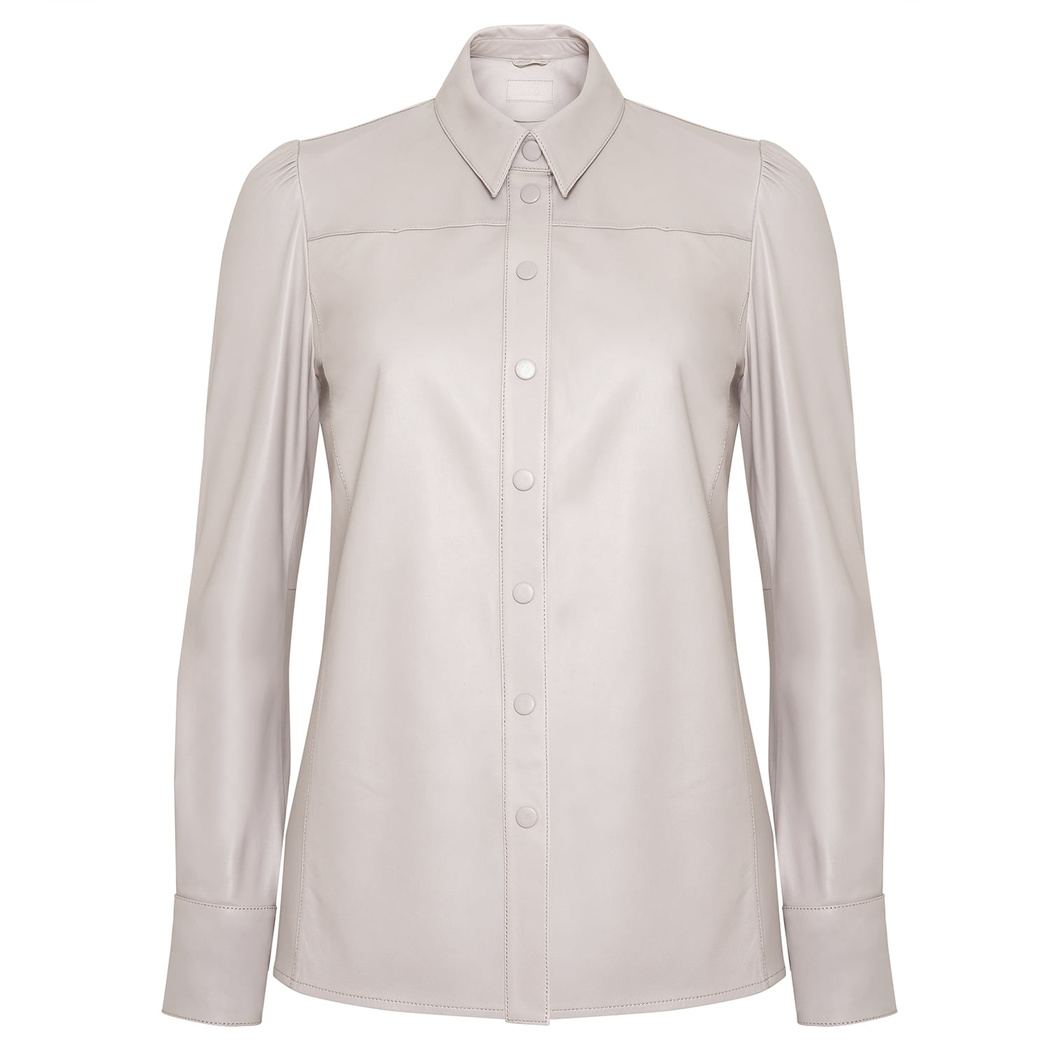 Gri Giolla Kadın Deri Gömlek