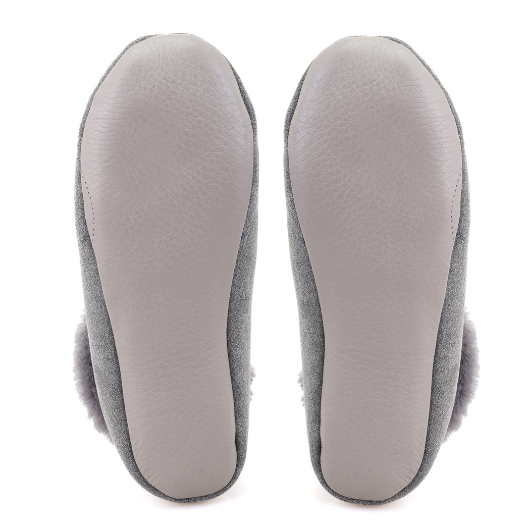 Gri Kadın Fluffy Yünlü Patik