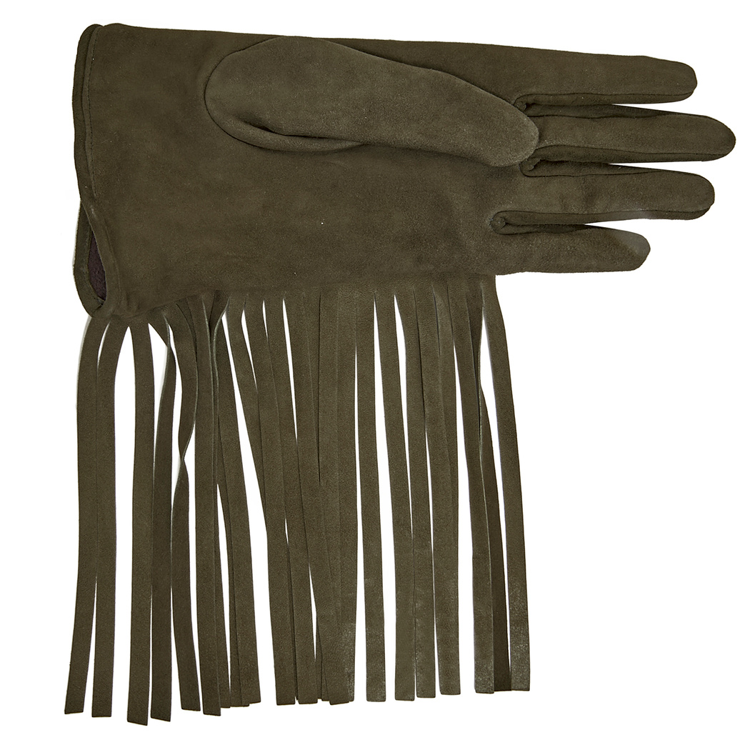 Haki Kadın Püsküllü Süet Eldiven