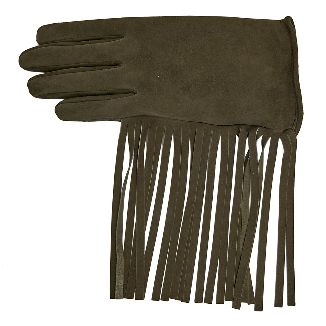 Haki Kadın Püsküllü Süet Eldiven