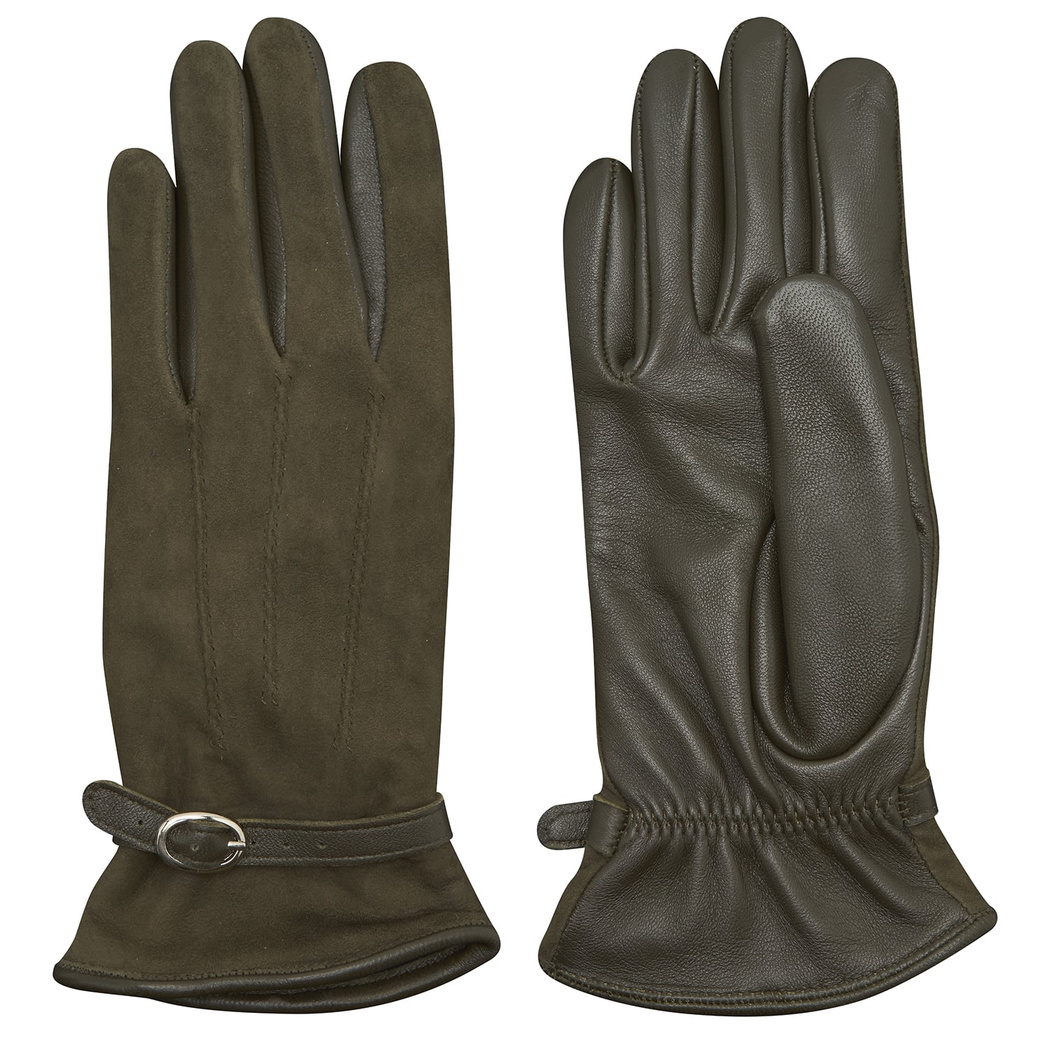 Haki Kadın Tokalı Süet Eldiven