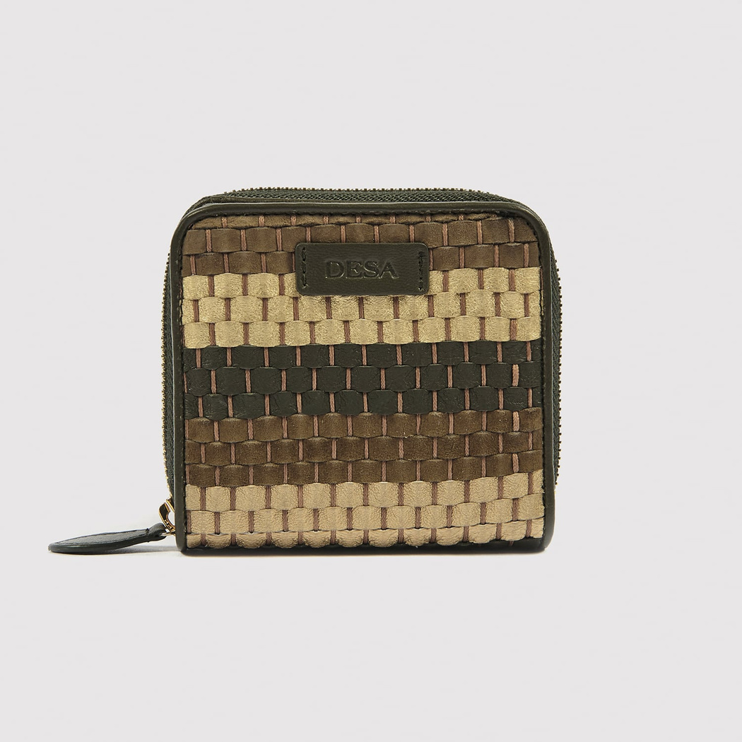 Haki Örgülü Kadın Deri Cüzdan