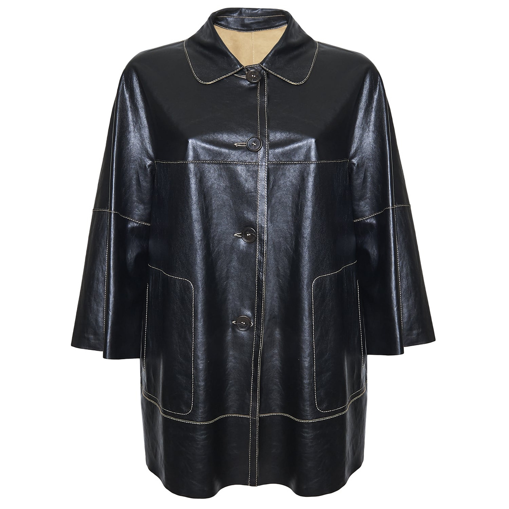 Hiba Kadın Oversize Çift Taraflı Deri Pardösü