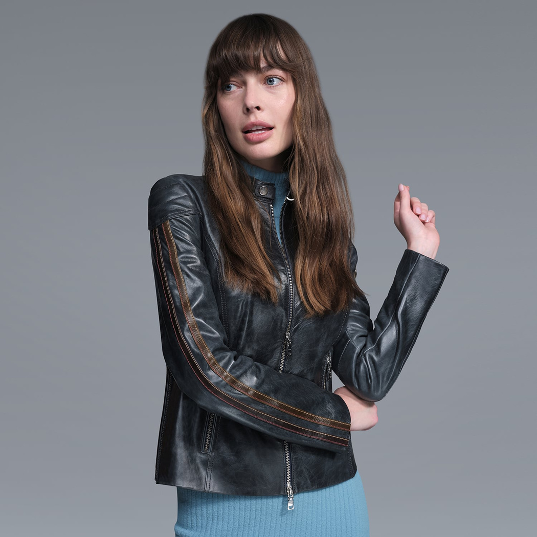 Ilaria Lacivert Kadın Deri Ceket