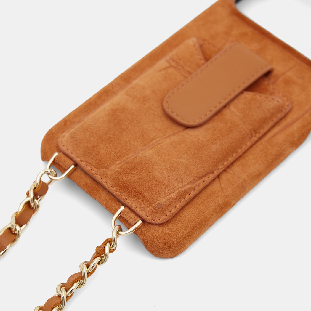 iPhone 17 Pro Max Turuncu Çıkarılabilir Askılı Süet Deri Telefon Kılıfı