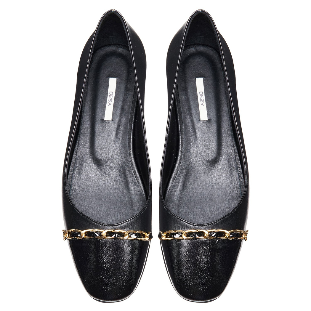 Jacinto Siyah Kadın Zincir Detaylı Deri Babet