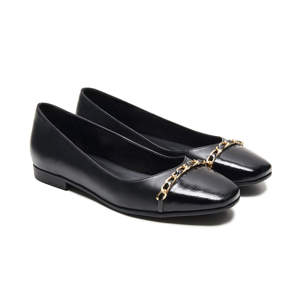 Jacinto Siyah Kadın Zincir Detaylı Deri Babet