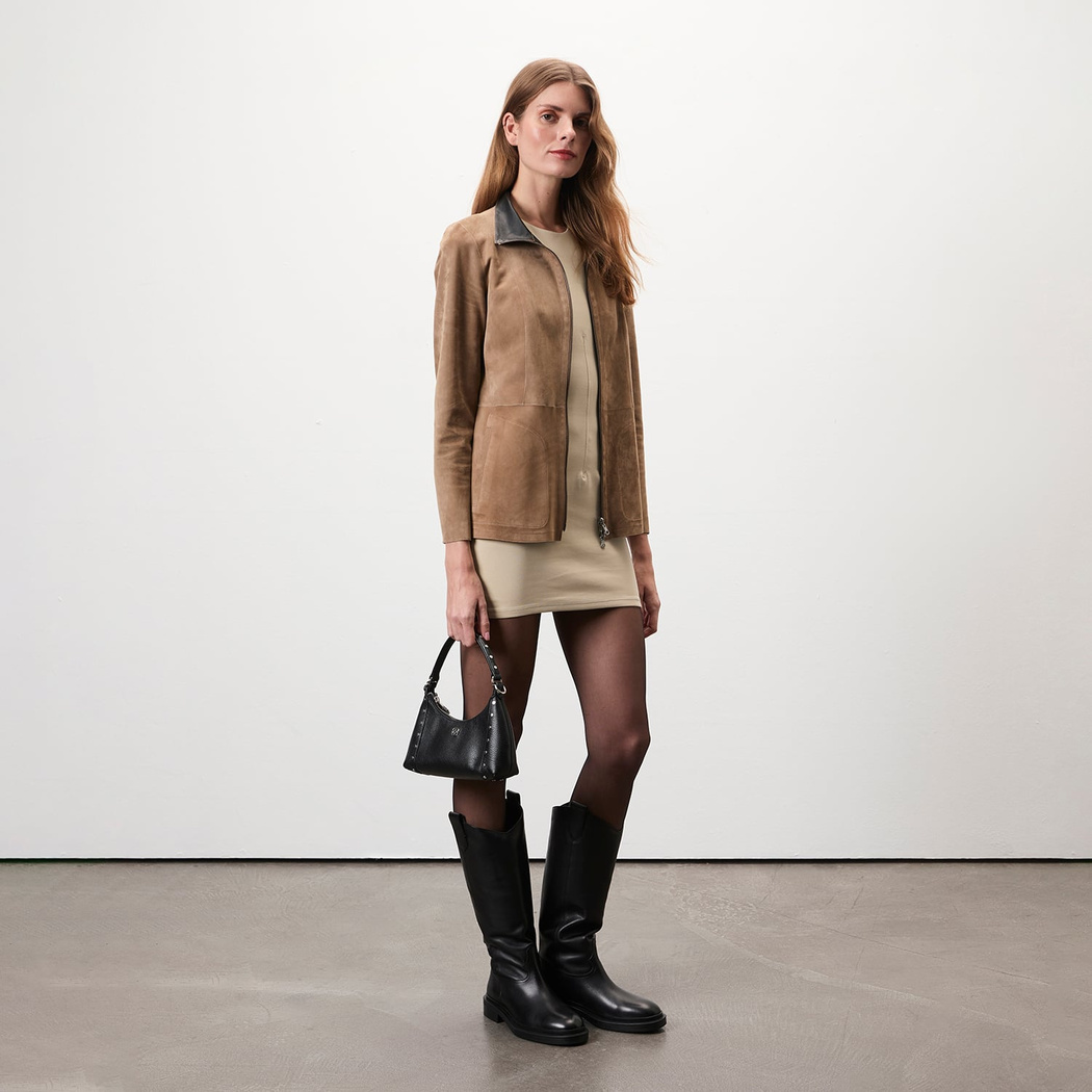 Jane Siyah Süet Kadın Çift Taraflı Süet Deri Pardösü