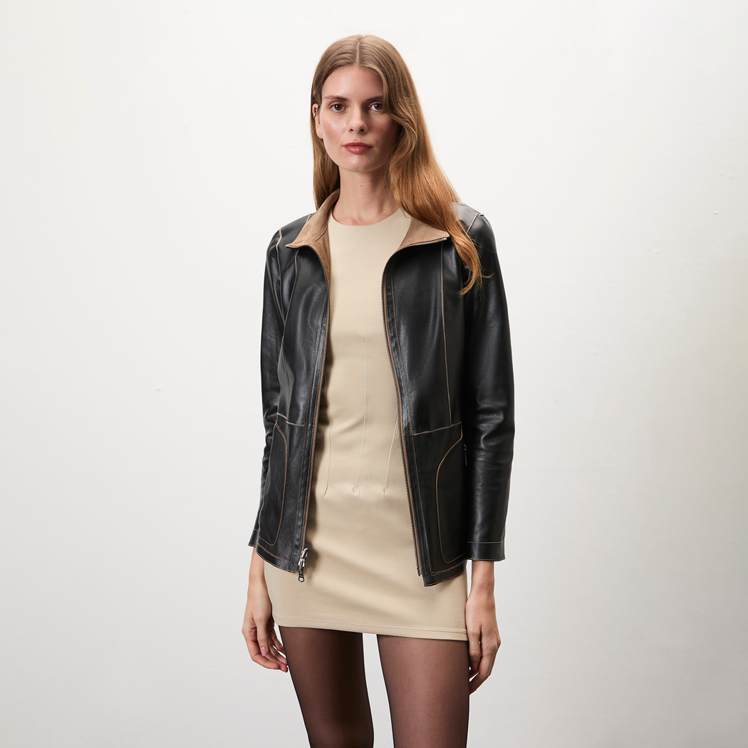 Jane Siyah Süet Kadın Çift Taraflı Süet Deri Pardösü