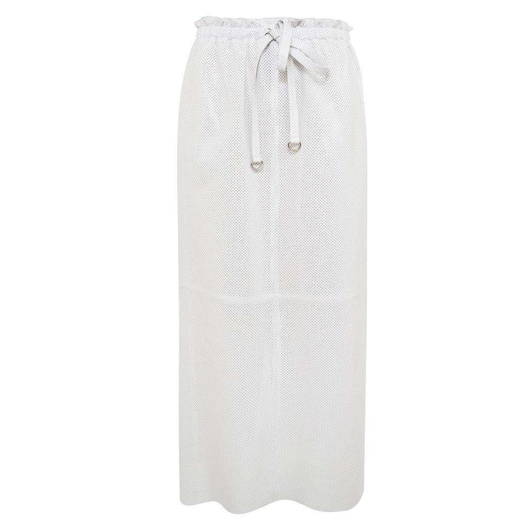 Juliet Beyaz Kadın Perforeli Deri Etek