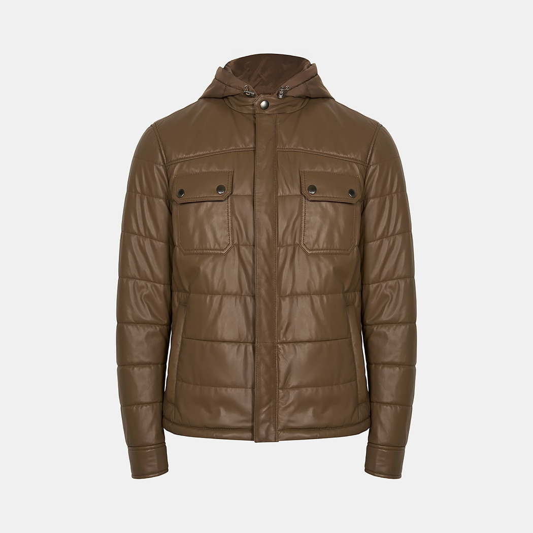 K15003 ERKEK KAPÜŞONLU DERİ MONT