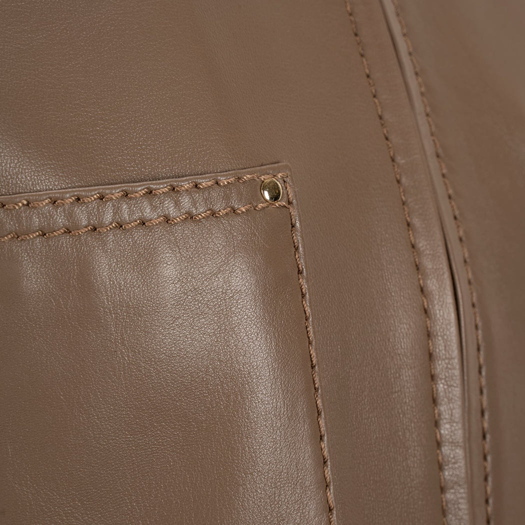 K15072 KADIN YAKASI KÜRKLÜ DERİ CEKET