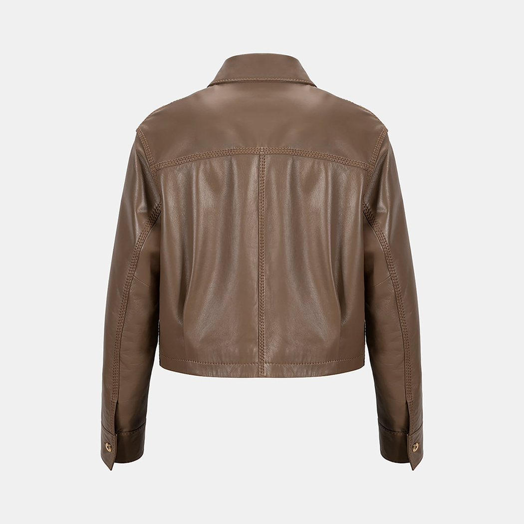 K15072 KADIN YAKASI KÜRKLÜ DERİ CEKET