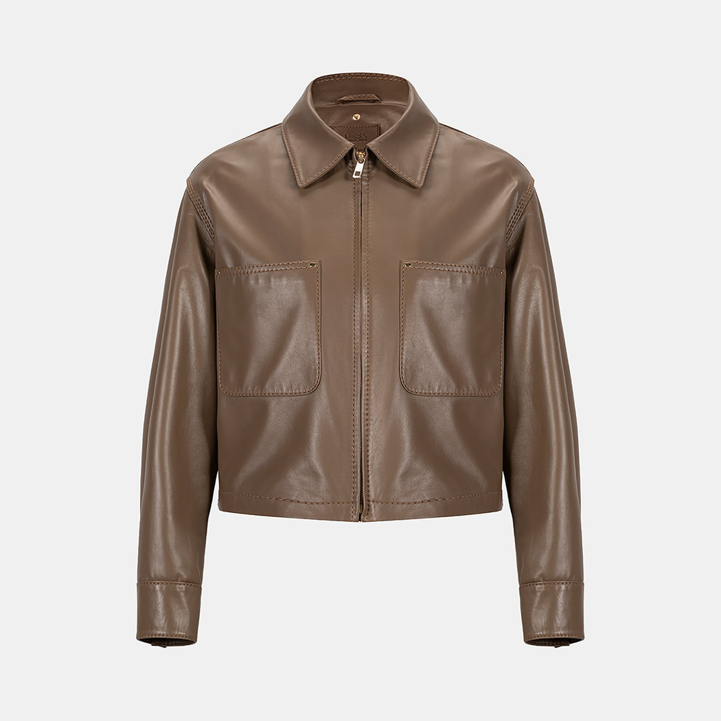 K15072 KADIN YAKASI KÜRKLÜ DERİ CEKET