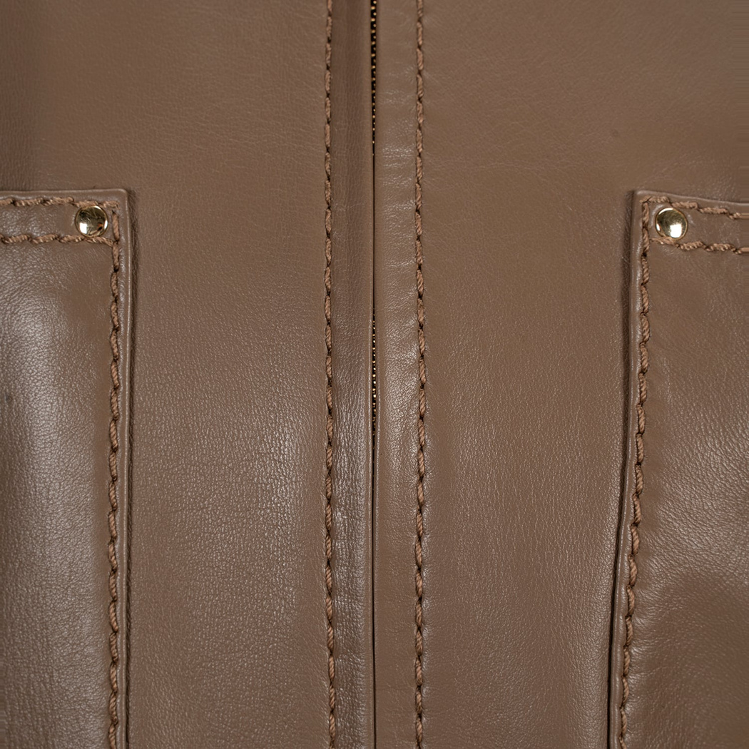 K15072 KADIN YAKASI KÜRKLÜ DERİ CEKET