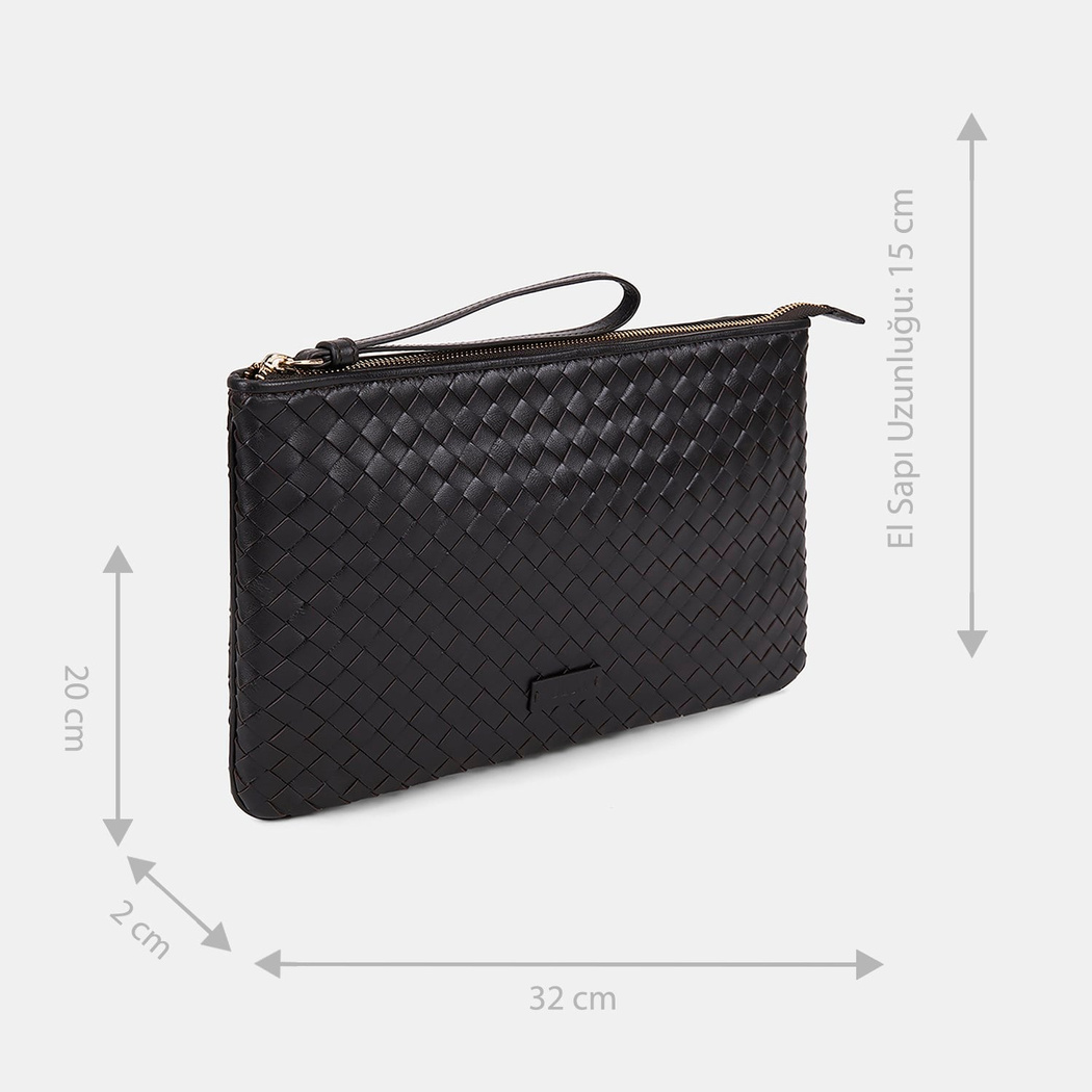 Kadın Acı Kahve El Örgüsü Deri Clutch