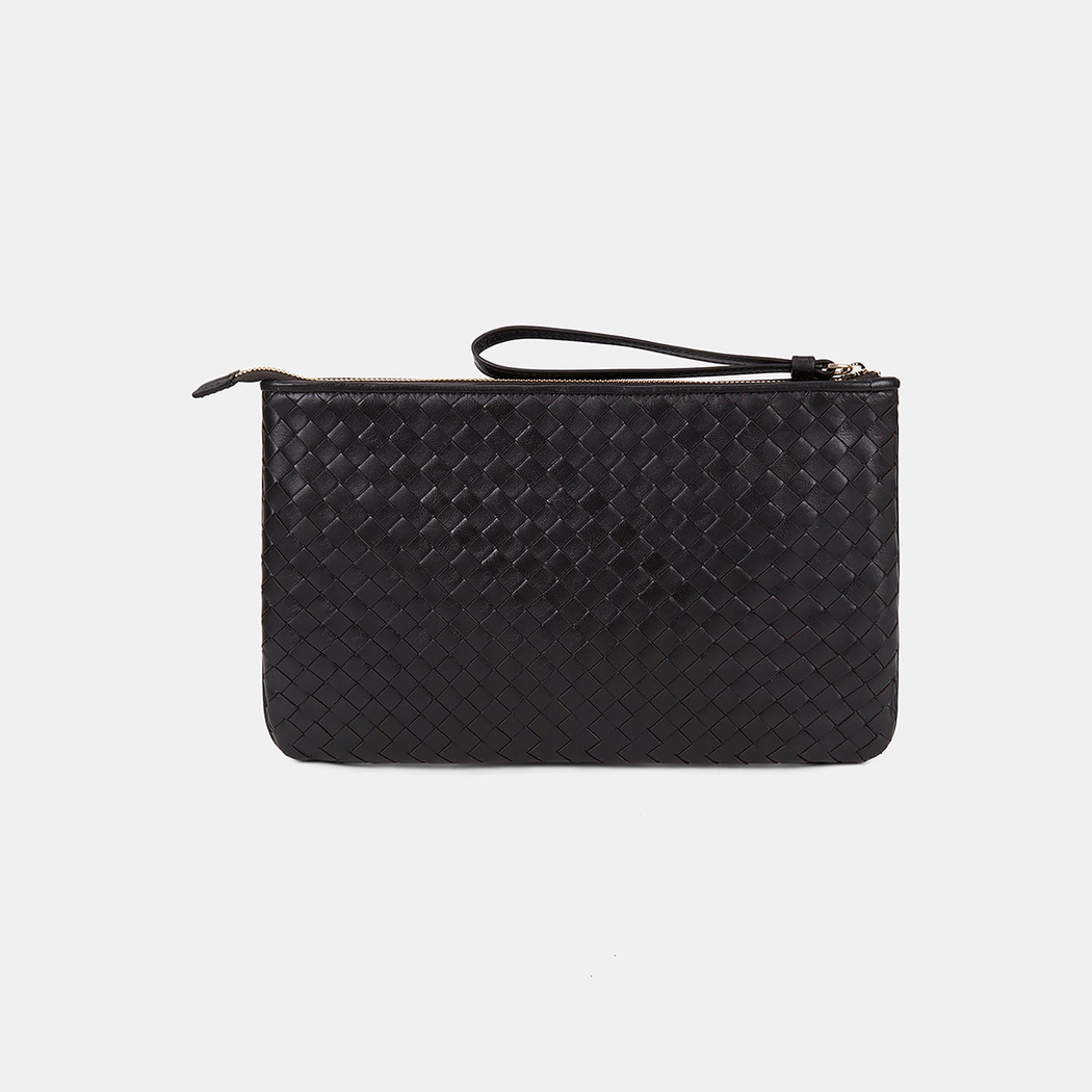 Kadın Acı Kahve El Örgüsü Deri Clutch