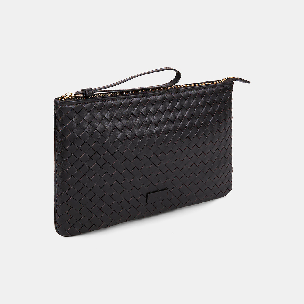 Kadın Acı Kahve El Örgüsü Deri Clutch