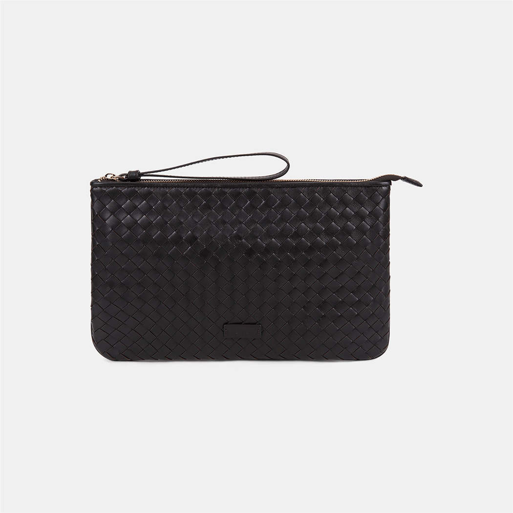 Kadın Acı Kahve El Örgüsü Deri Clutch