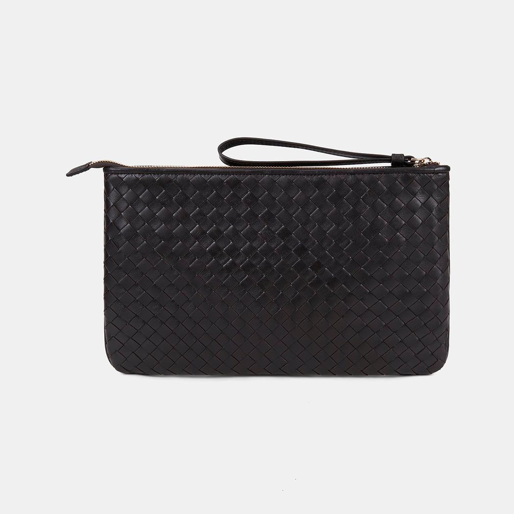 Kadın Acı Kahve El Örgüsü Deri Clutch