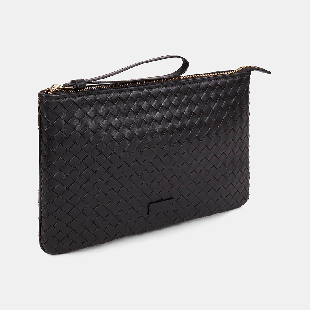 Kadın Acı Kahve El Örgüsü Deri Clutch