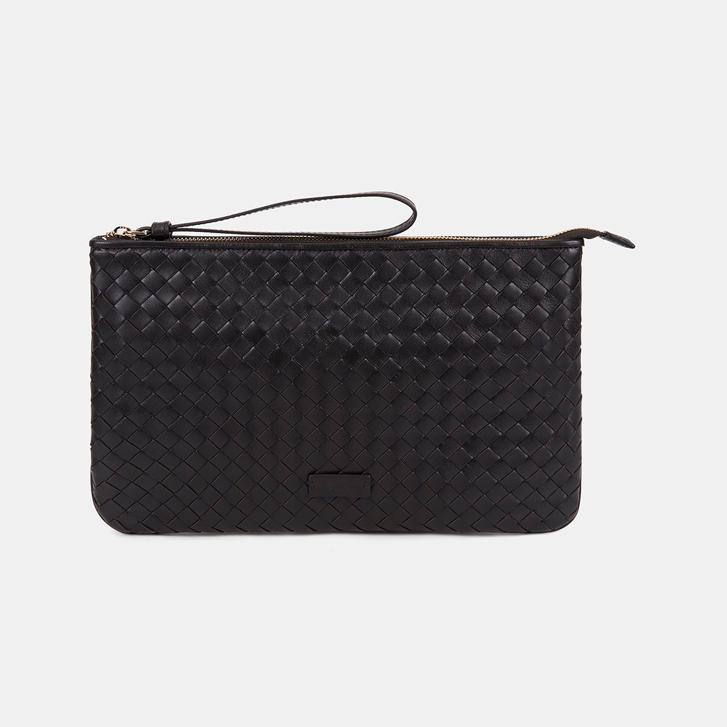 Kadın Acı Kahve El Örgüsü Deri Clutch