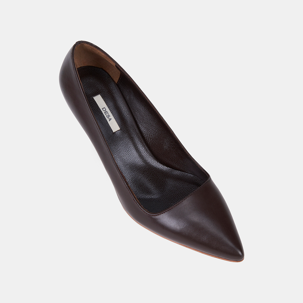 Kadın Acı Kahve Sivri Burunlu Metal Topuklu Deri Stiletto