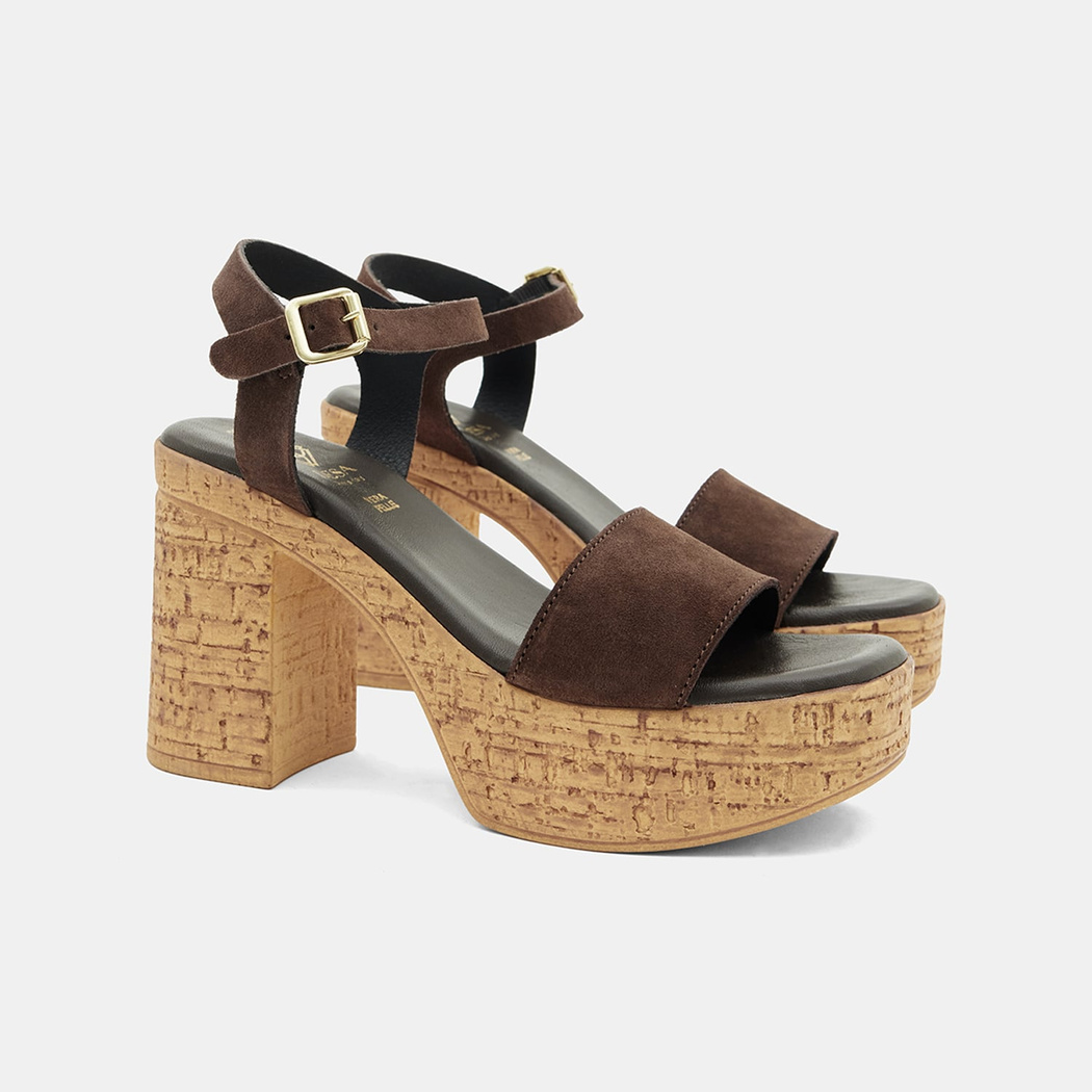 Kadın Acı Kahve Tek Bantlı Platform Topuklu Süet Sandalet