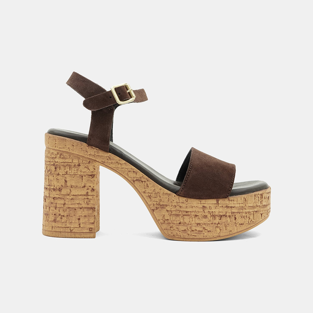 Kadın Acı Kahve Tek Bantlı Platform Topuklu Süet Sandalet