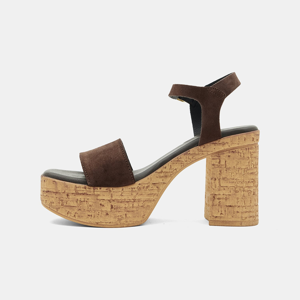 Kadın Acı Kahve Tek Bantlı Platform Topuklu Süet Sandalet