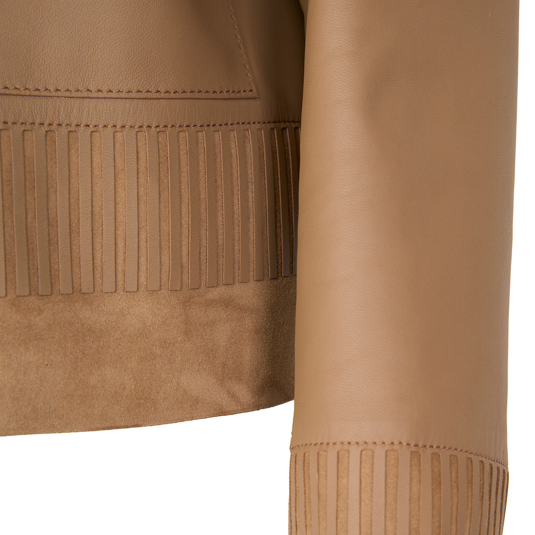 Kadın Açık Kahve Kısa Gömlek Yaka Deri Ceket