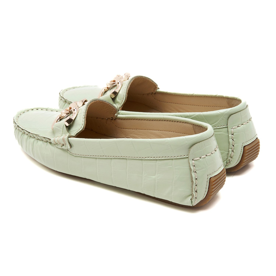 Kadın Açık Yeşil Kroko Baskılı Deri Loafer