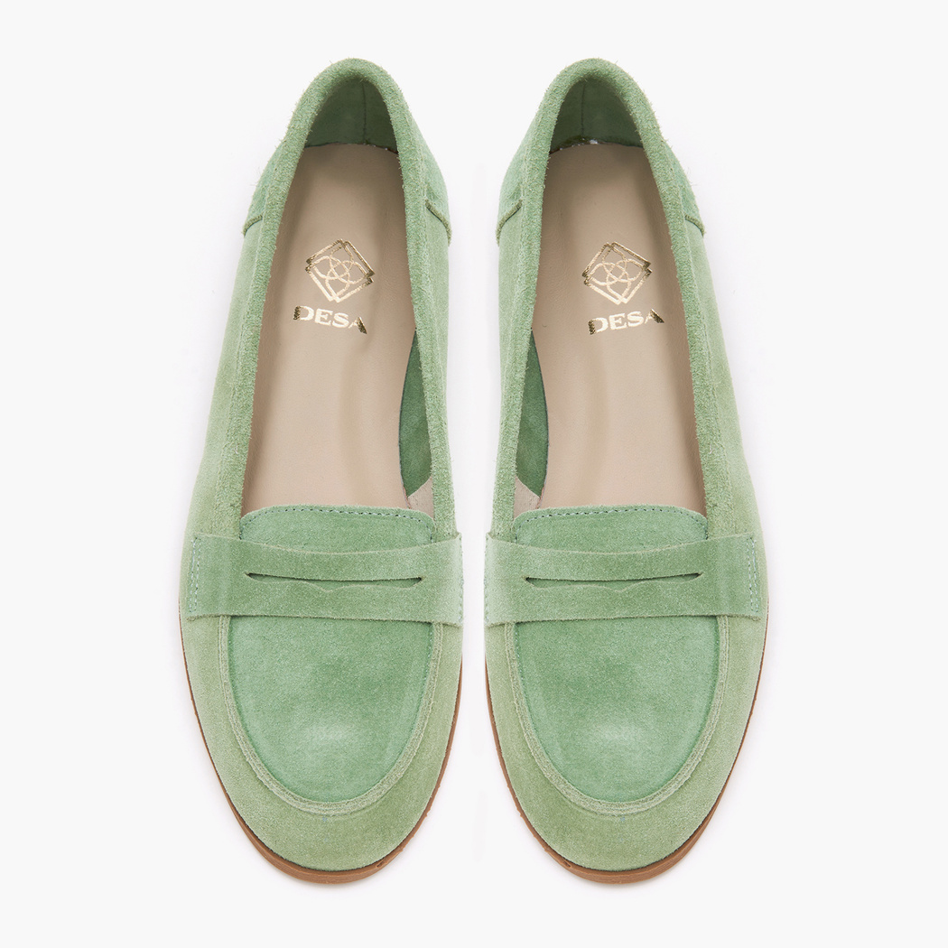 Kadın Açık Yeşil Süet Deri Loafer