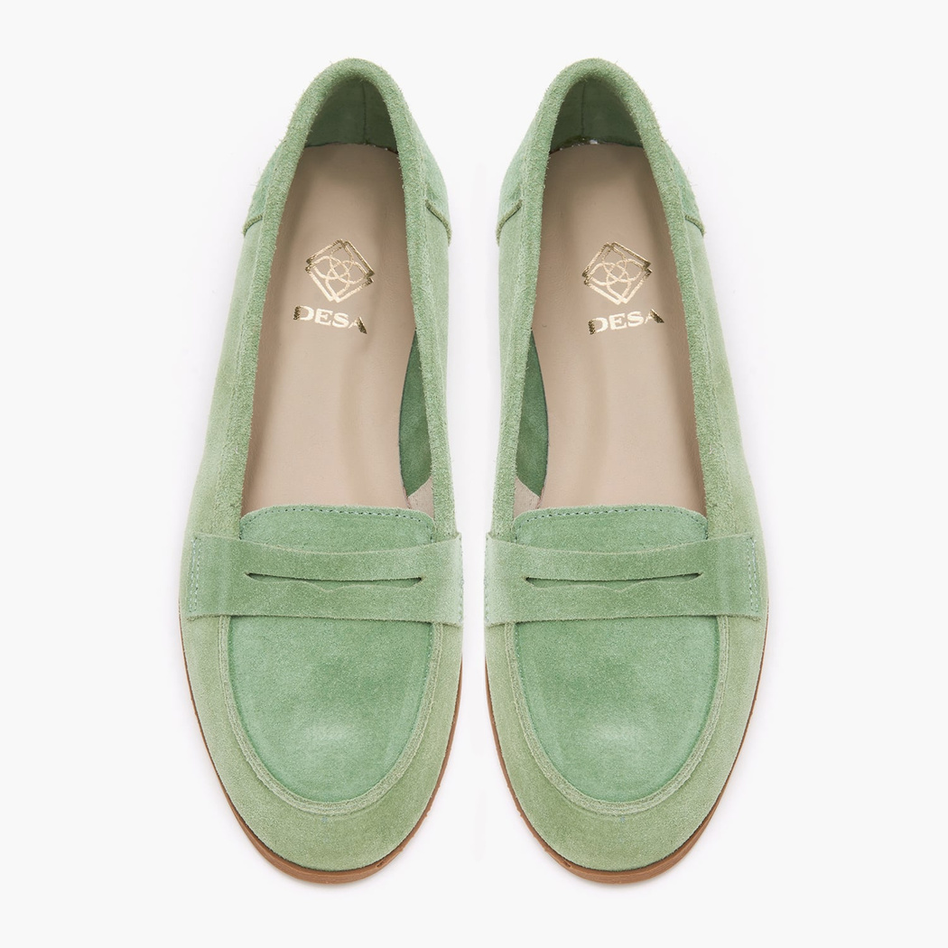 Kadın Açık Yeşil Süet Deri Loafer