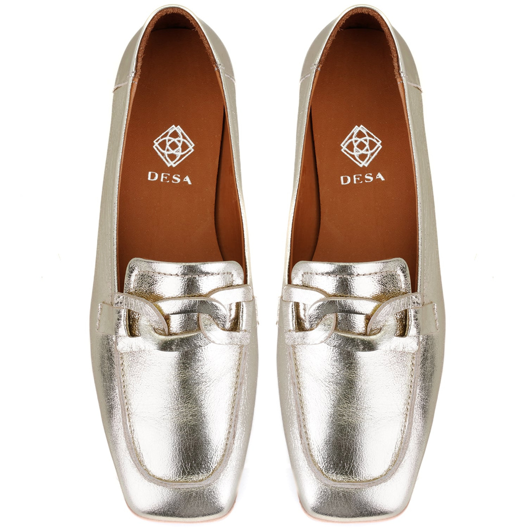 Kadın Altın Deri Loafer