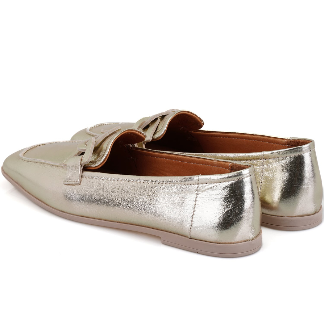 Kadın Altın Deri Loafer