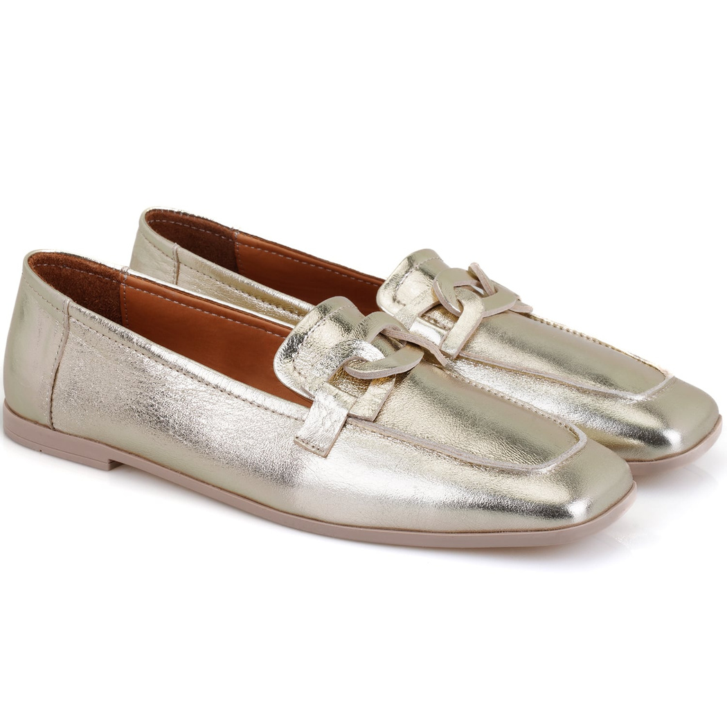 Kadın Altın Deri Loafer