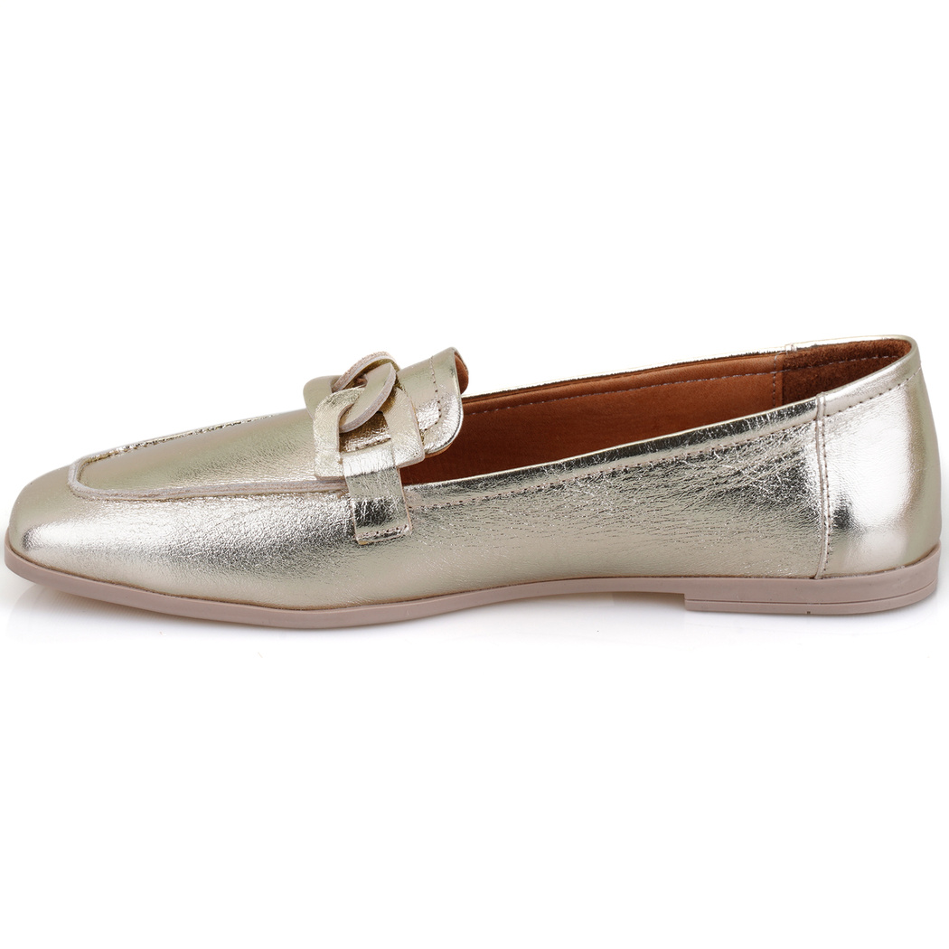 Kadın Altın Deri Loafer