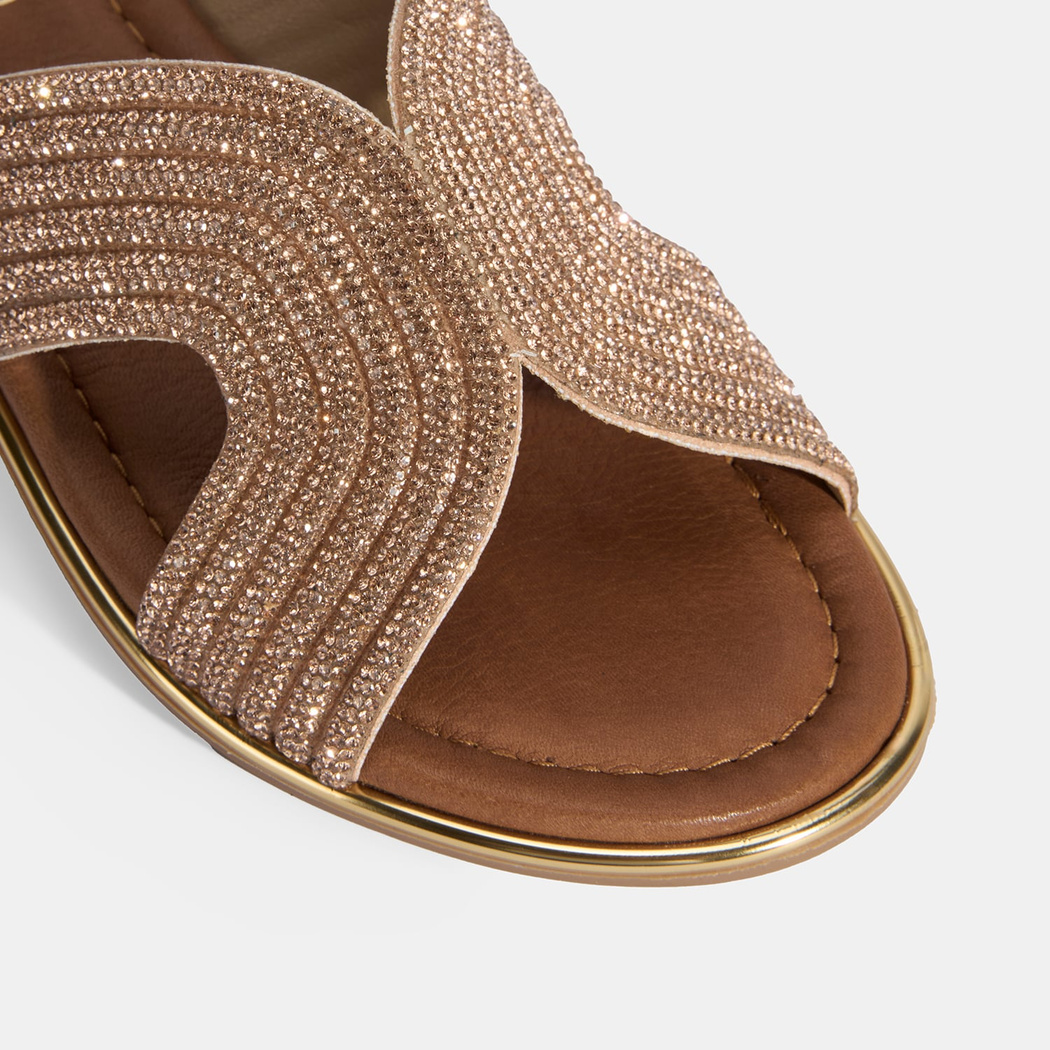 Kadın Altın Taş Detaylı Deri Terlik